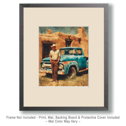 Cattleman with His Trusty Pickup Truck Art