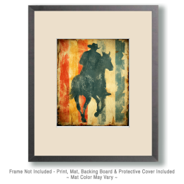 Cowboy Silhouette Against American Flag Art
