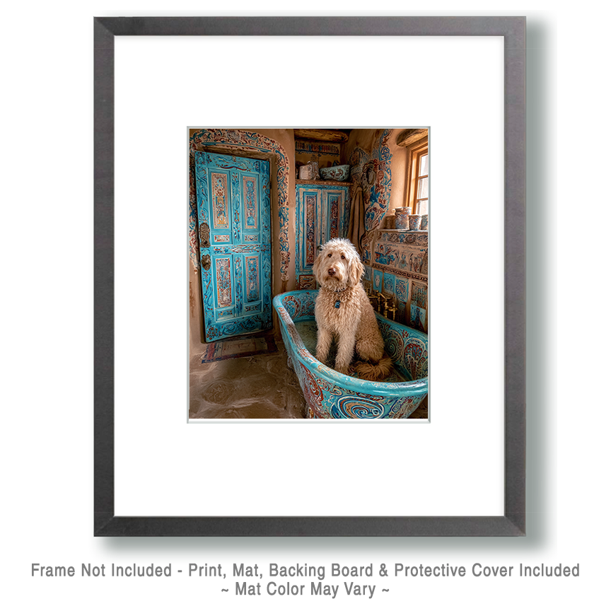 Tired and Wet in a Taos Turquoise Bathroom Art