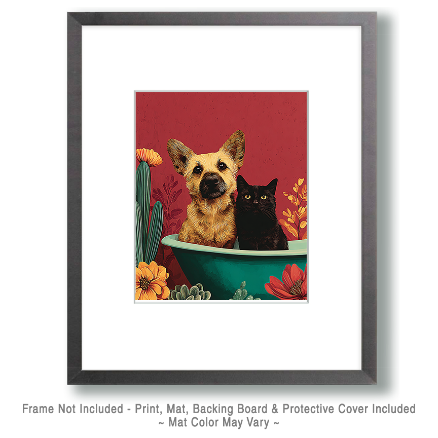 Desert Dog & Cat in Tub Still-Life Art