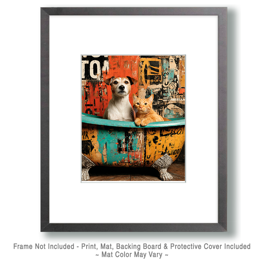 Pop-Art Dog & Cat in Tub Still-Life Art
