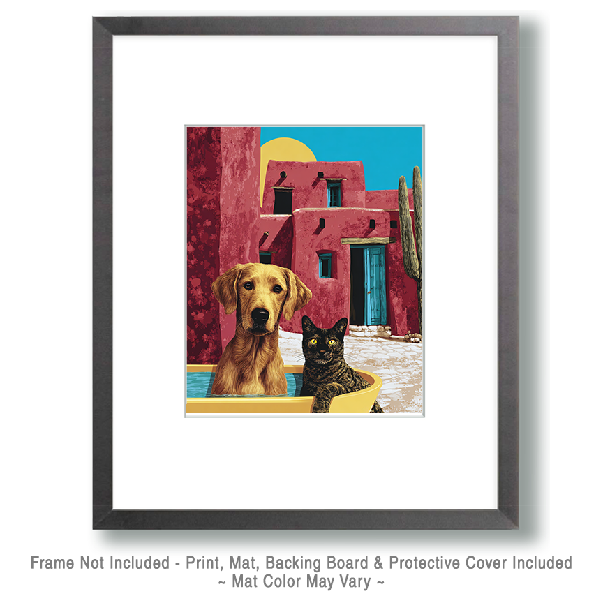Curious Dog & Cat in Taos Art