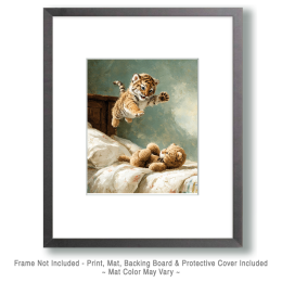 Watch Out Teddy! Tiger Cub Pouncing. Art