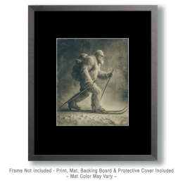 Vintage Bigfoot Cross-Country Skiing Art