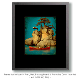 Man in Canoe and Moose Look Out Over the Lake Art
