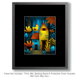 Folk Art Farm Cottage with Bird Art