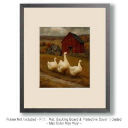 Three Geese on the Run Folk Art Print
