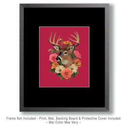 Buck Deer in Floral Wreath Art