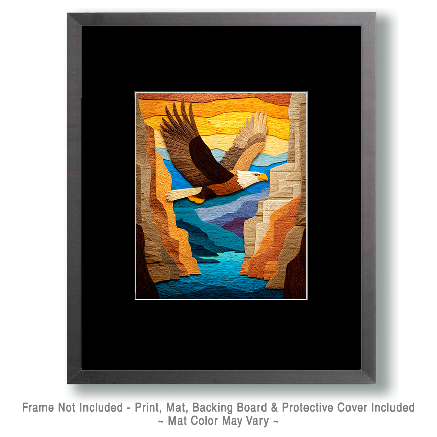 Wood Relief Style Eagle Flying in Canyon Art