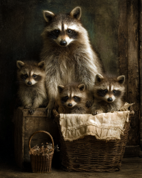 Vintage Style Raccoon Family Still-Life