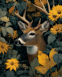 Buck Deer in Sunflower Field
