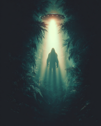 Bigfoot Being Beamed Up to an Alien Flying Saucer
