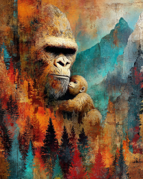 Bigfoot Mom and Child in the Mountains