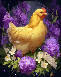 Golden Chicken in Lavender Flowers
