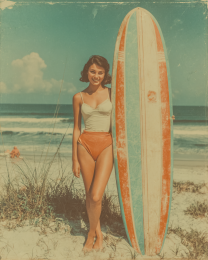 Young Surfer Posing for a Poleroid