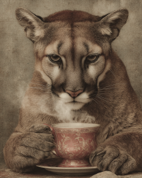 Mountain Lion with Her Cup of Coffee
