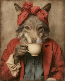 Wolf Enjoying a Cup of Coffee