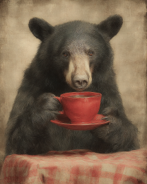Bear Enjoying a Cup of Coffee