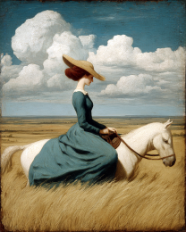 Riding Through the Tall Grass - Vintage Style Cowgirl Art Print