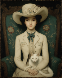 Denver Dahlia with Her Cat - Vintage Style Cowgirl Art Print