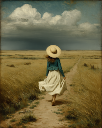 Hoping to Get Home Before the Storm Hits - Vintage Style Cowgirl Art Print