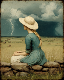 Watching the Storm - Vintage Style Cowgirl Art Print