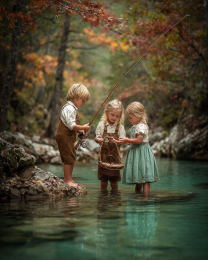 Inspecting the Fish Bait Art Print