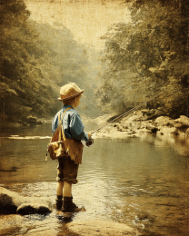 Vintage Kid Fishing Art Print