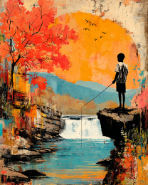 Fishing Downstream from the Falls Art Print