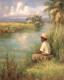 Find Saturday Afternoon Spent Fishing From the River Edge Art Print