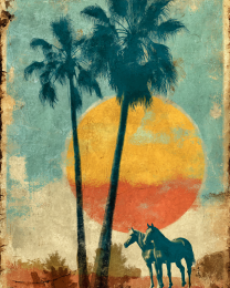 Retro Southwest Horses at Sunrise