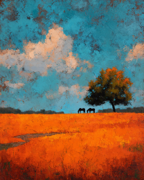 Impressionist Horses Under Tree