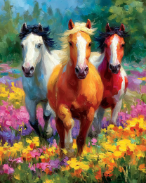 Impressionist Three Wild Horses