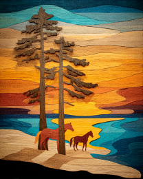 Wood Relief Style Horse and Foal Lakeside