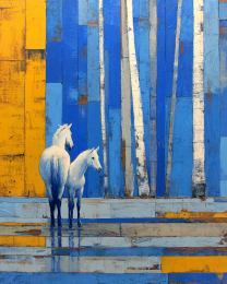 Abstract Horse and Foal in Aspen Forest