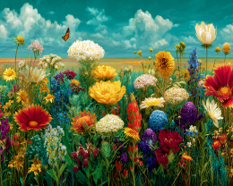 Monarch Butterfly Above Bold Colors of Wildflowers