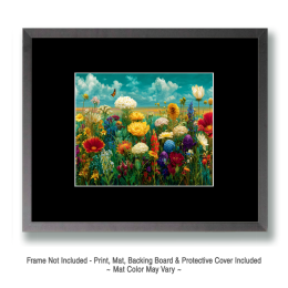 Monarch Butterfly Above Bold Colors of Wildflowers Art