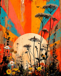 Retro 70's Pop-Art Wildflower Sunset