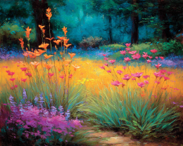 Brilliant Wildflowers Along Woodland Path