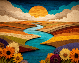 Wood Relief River at Sunset