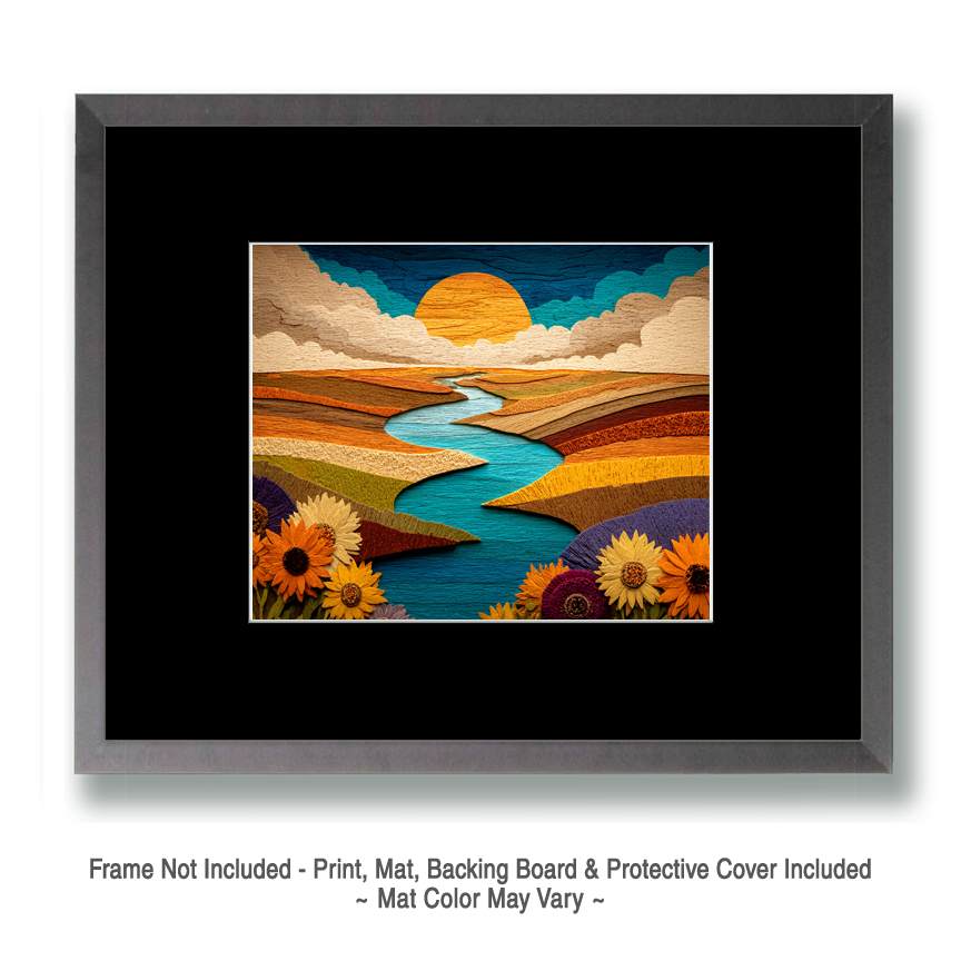 Wood Relief River at SunsetArt