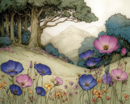 Vintage Wildflowers Along Woods Edge