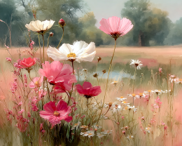 Pink and White Wildflowers in Meadow