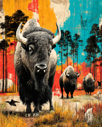 Bison Family - Pop Surrealism Lowbrow Art Print