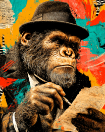 Chimpanzee Journalist - Pop Surrealism Lowbrow Art Print