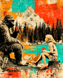 Bigfoot Hanging Out with a Friend - Pop Surrealism Lowbrow Art Print