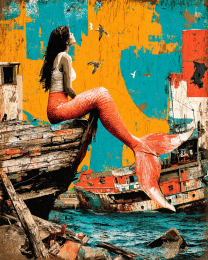 Mermaid on Shipwreck - Pop Surrealism Lowbrow Art Print