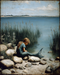 Sad Memaid on Shore Art Print