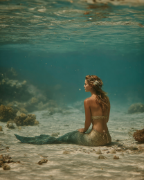 Vintage Mermaid Waiting on Beach Art Print
