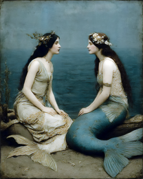 Vintage Mermaids Conversation Art Print